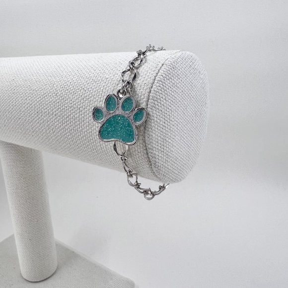 Turquoise Paw Charm Silver Tone 7” Bracelet - Picture 2 of 4